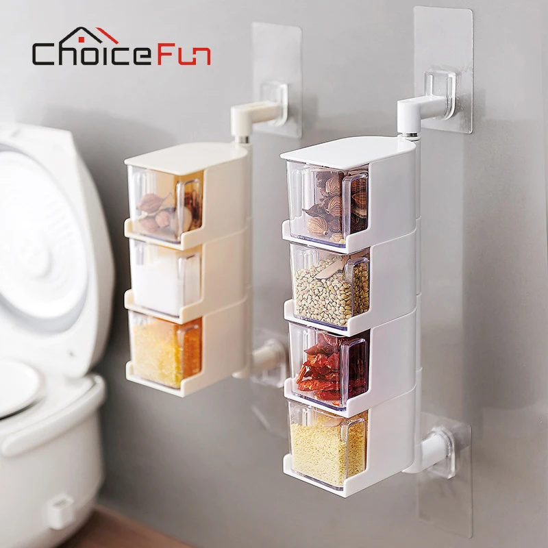 

CHOICE FUN Vintage Clear Acrylic Rotatable Kitchen Spice Storage Container Rack Wall Plastic Transparent Set Spice Jar For Spice