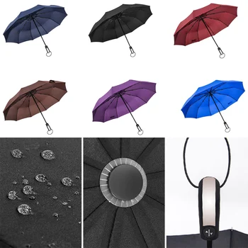 

Wind Resistant Fully-automatic Three Folding Umbrella Male Commercial Compact Large Strong Frame Windproof 10Ribs Umbrellas