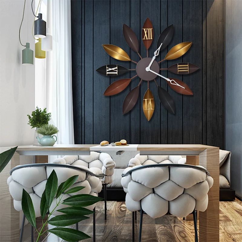 

Vintage minimalist wall decoration color leaves wall clock living room bedroom bar cafe wall decoration clock