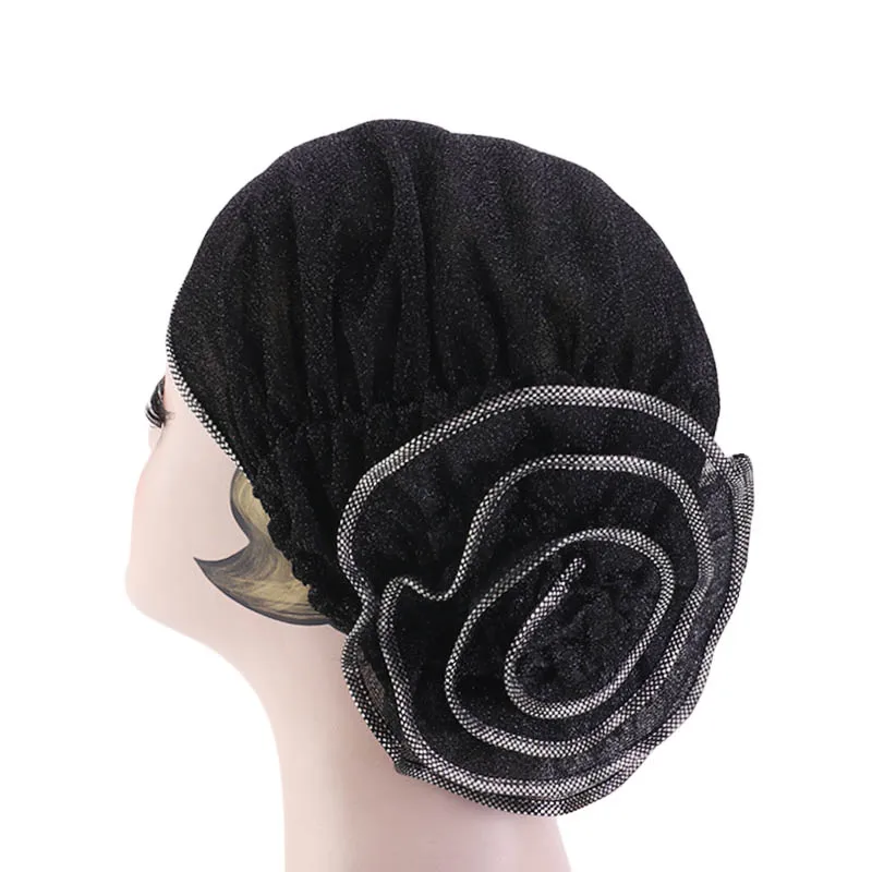 

New hot sale Women flower shinny turban metallic Beanie Hat Bonnet Chemo Cap Muslim Scarf Hijab Turban