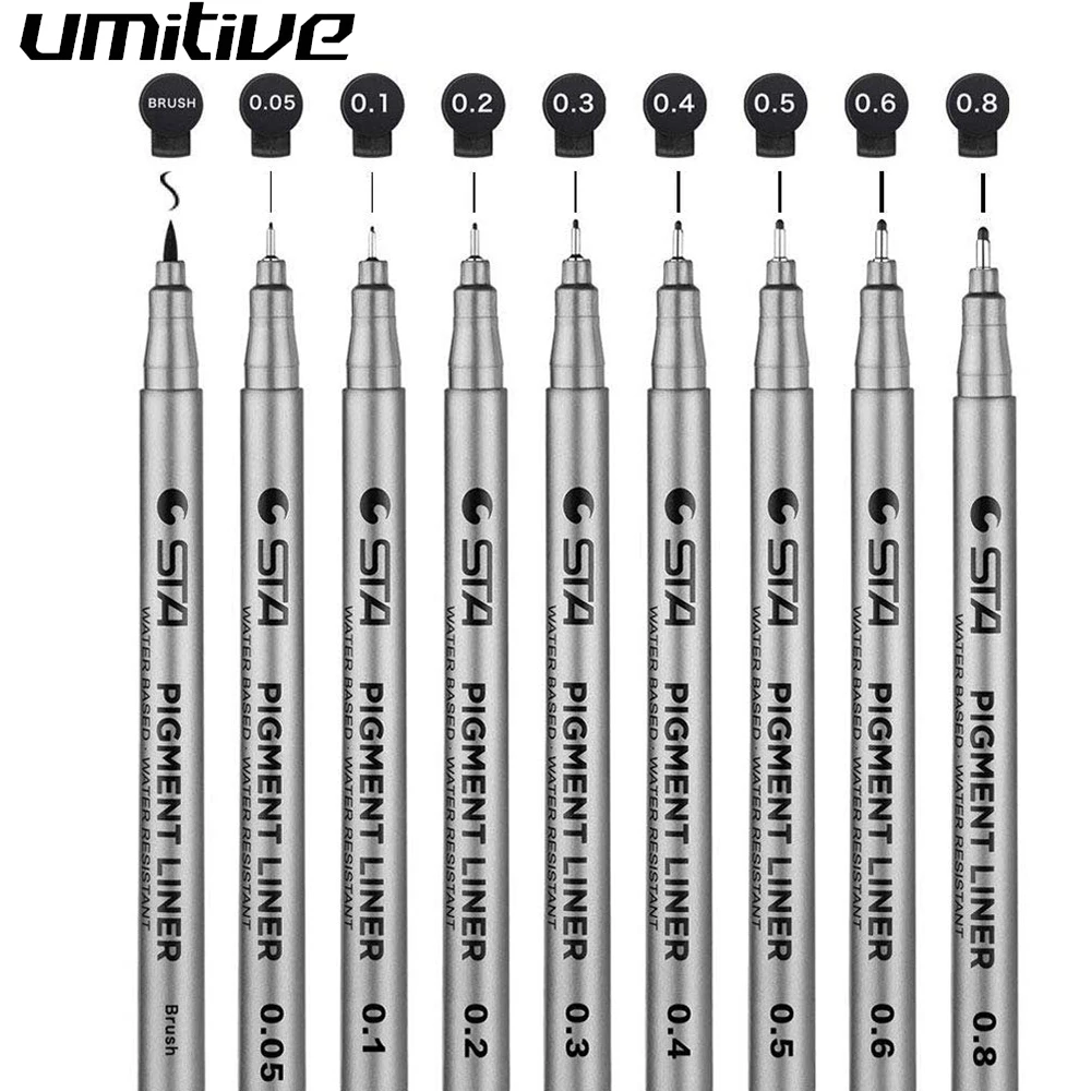 

Umitive 9pcs/set Micron Pigma Markers Pigment Liner For Manga Calligraphy Pens Fine Marker Calligraphic
