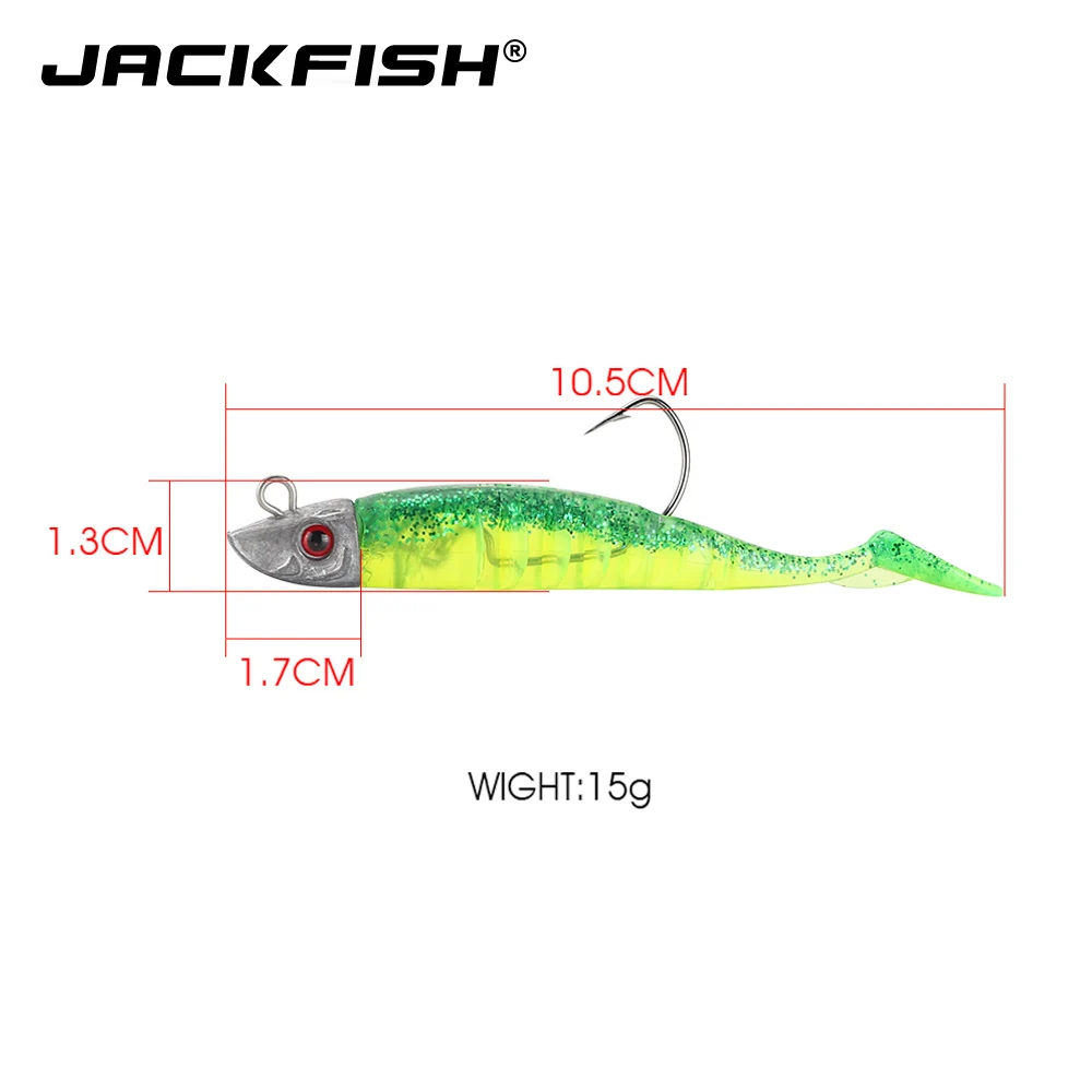 JACKFISH Jig Head T Tail Soft Fishing Lure 3PCS/10.5cm/15g Soft bait with Grankhook Swimbait fishing Tackle Pesca jigging lure