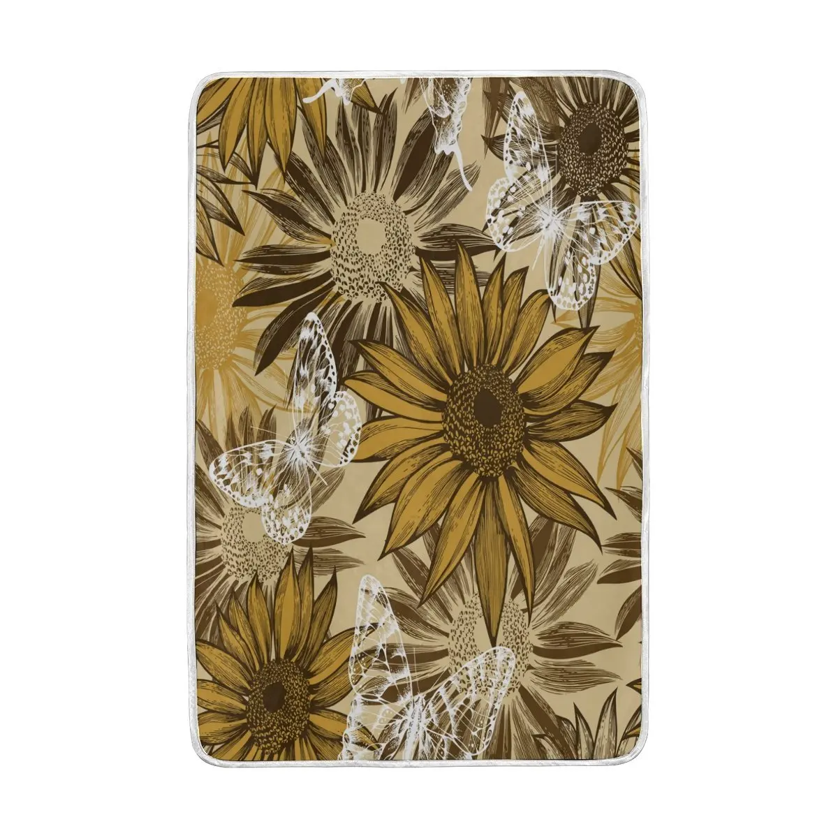 Vintage Blooming Sunflower Butterfly Blanket Soft Warm Cozy Bed Couch