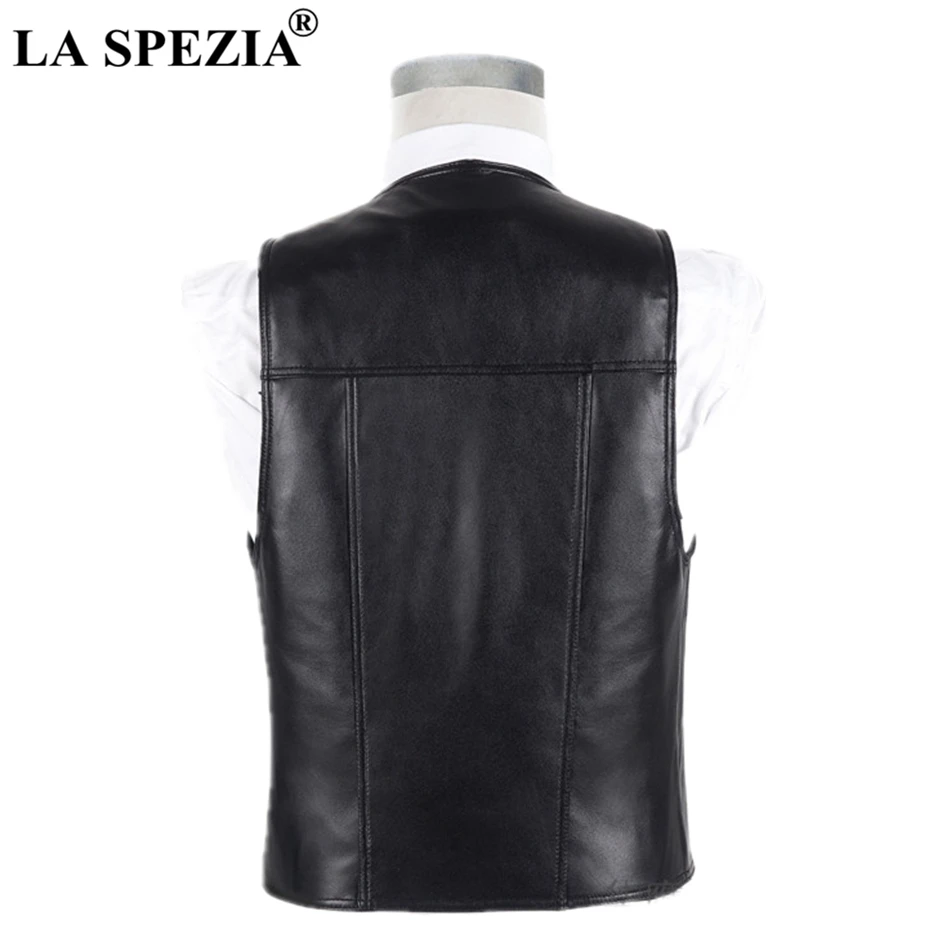 LA SPEZIA Men Sheepskin Vest Real Leather Waistcoat Plus Size Black Genuine Leather Jacket Male Luxurious Vest For Spring Autumn LA SPEZIA Men Sheepskin Vest Real Leather Waistcoat Plus Size Black Genuine Leather Jacket Male Luxurious Vest For Spring Autumn