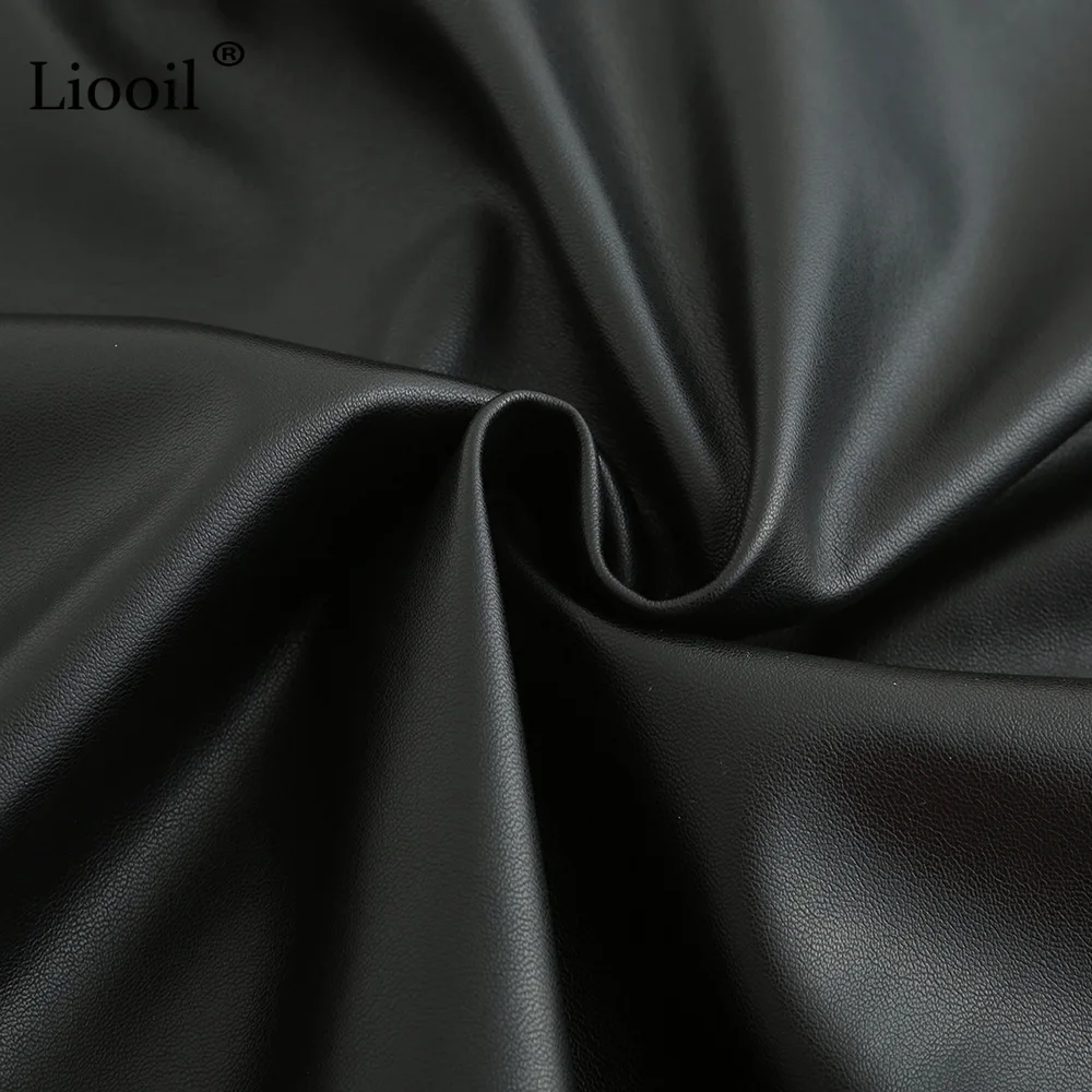 Liooil/пикантная черная кожаная мини-юбка с завышенной талией, облегающая юбка, модные вечерние юбки в стиле пэчворк на молнии, Клубная трапециевидная юбка, женская одежда