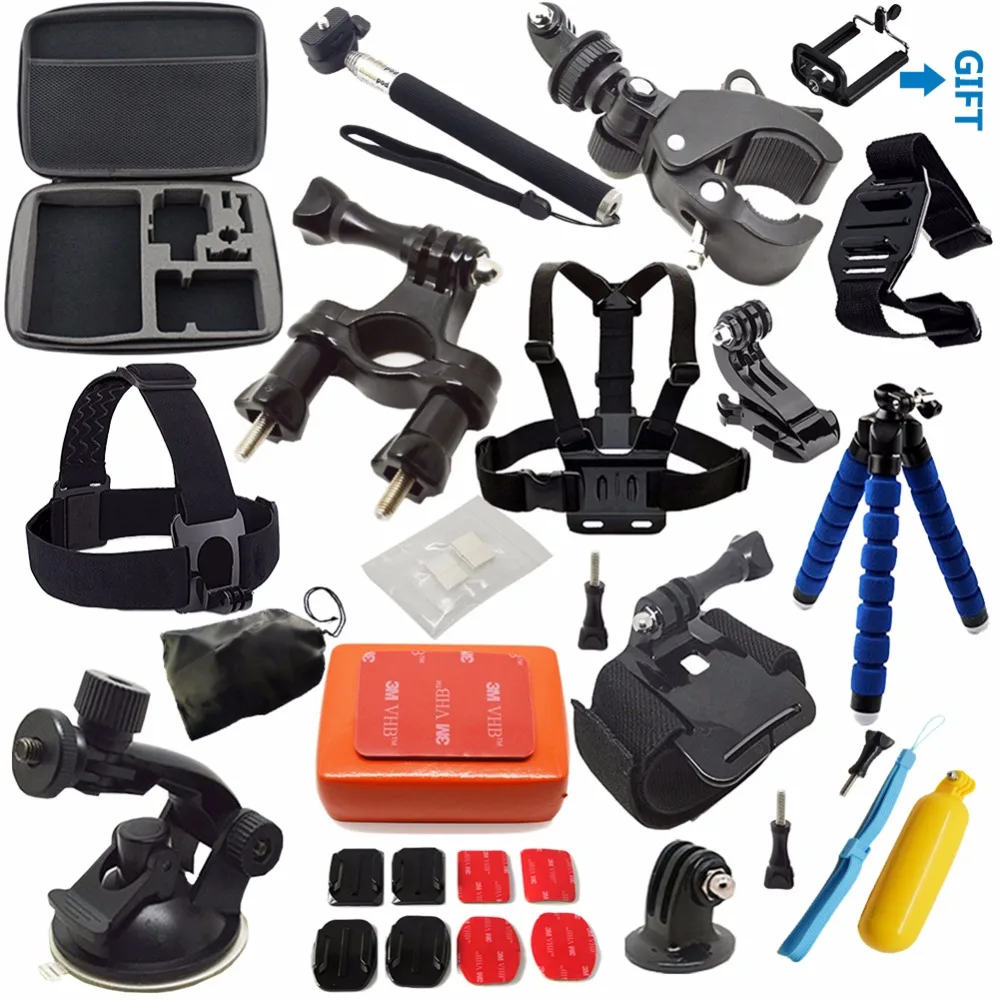 

SAQN for Gopro Accessories Case Monopod Tripod Float Bobber Chest head strap for Go pro Hero 4 3 SJCAM accessory kit 3M 12B