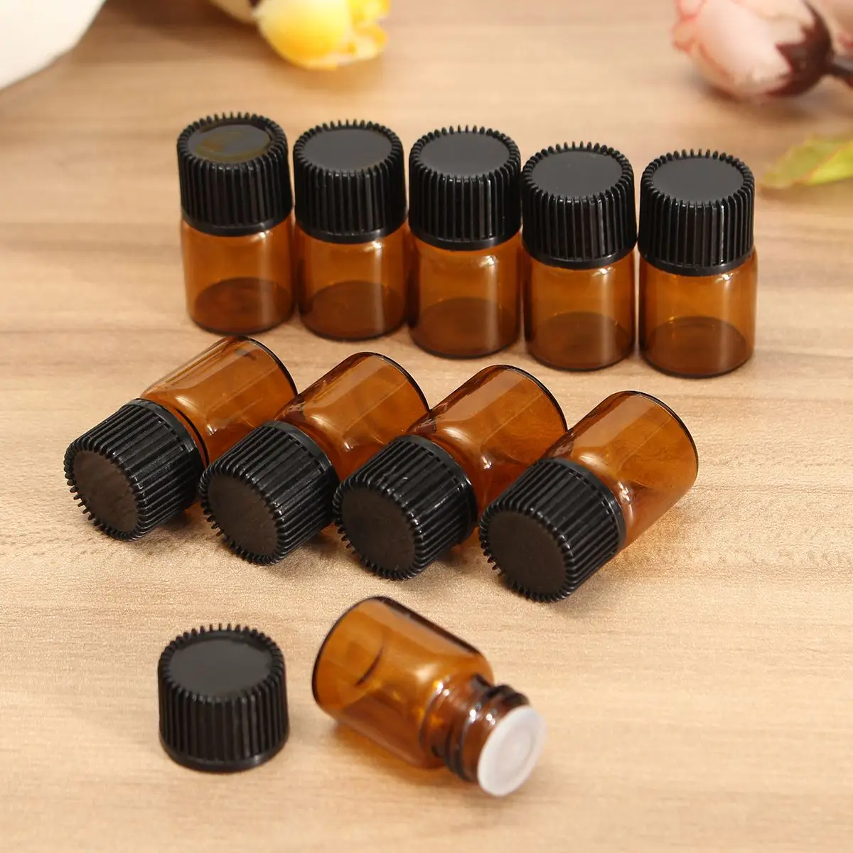 10PCS/lot 2mL Mini Amber Glass Essential Oil Bottle Empty Sample Vials Brown Refillable Bottles
