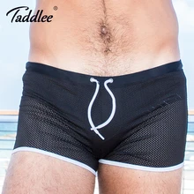 Бренд Taddlee, одежда для плавания, мужские купальные костюмы, плавки-боксеры, шорты, мужские шорты для серфинга, шорты для серфинга, черные одноцветные сетчатые плавки размера плюс