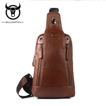 BULLCAPTAIN Genuine Leather Fashion Men Chest Bag Travel Crossbody Bags Cowhide Male Single Shoulder Bag Music Chest Pack