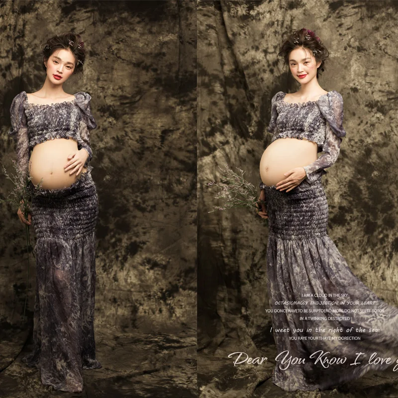 2016 Maternity woman chiffon long dress photography photo shoot mermaid dress pregnancy women fancy props chiffon dress