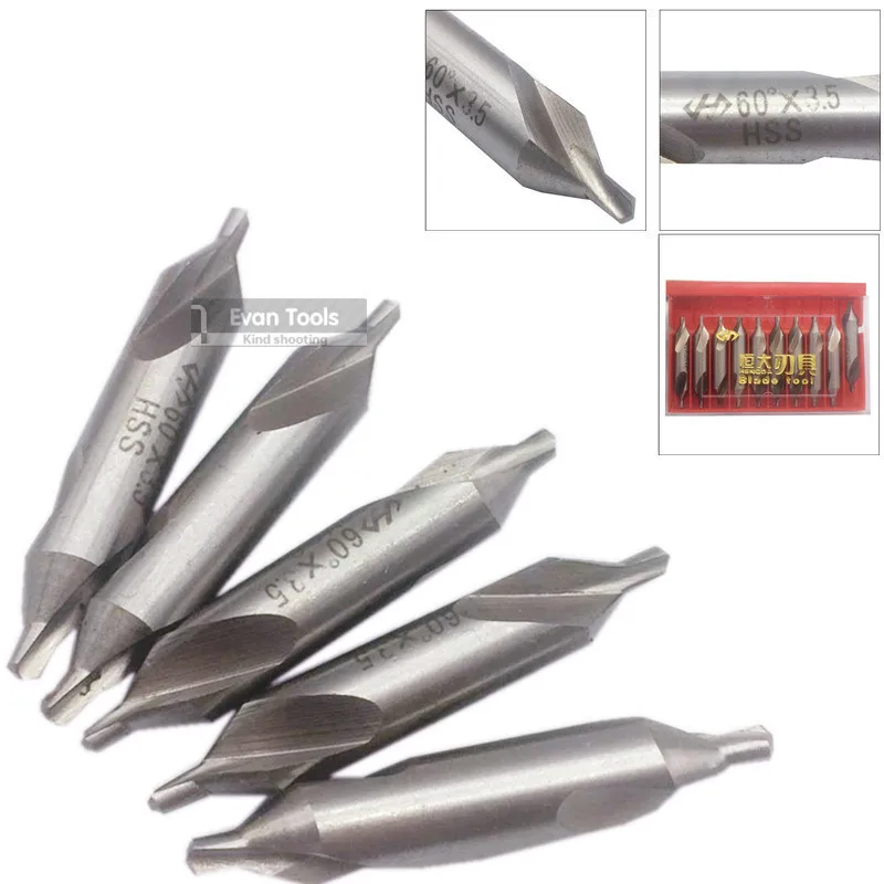 

10 pcs combined center drill set 60 degree center drill bit hss 3.5mm bit center metalworking metal drilling power tools