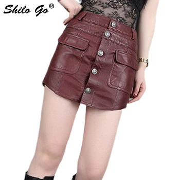 

Leather Skirts Summer Spring Fashion sheepskin genuine leather Skirts high waist single breasted concise pencil skirts