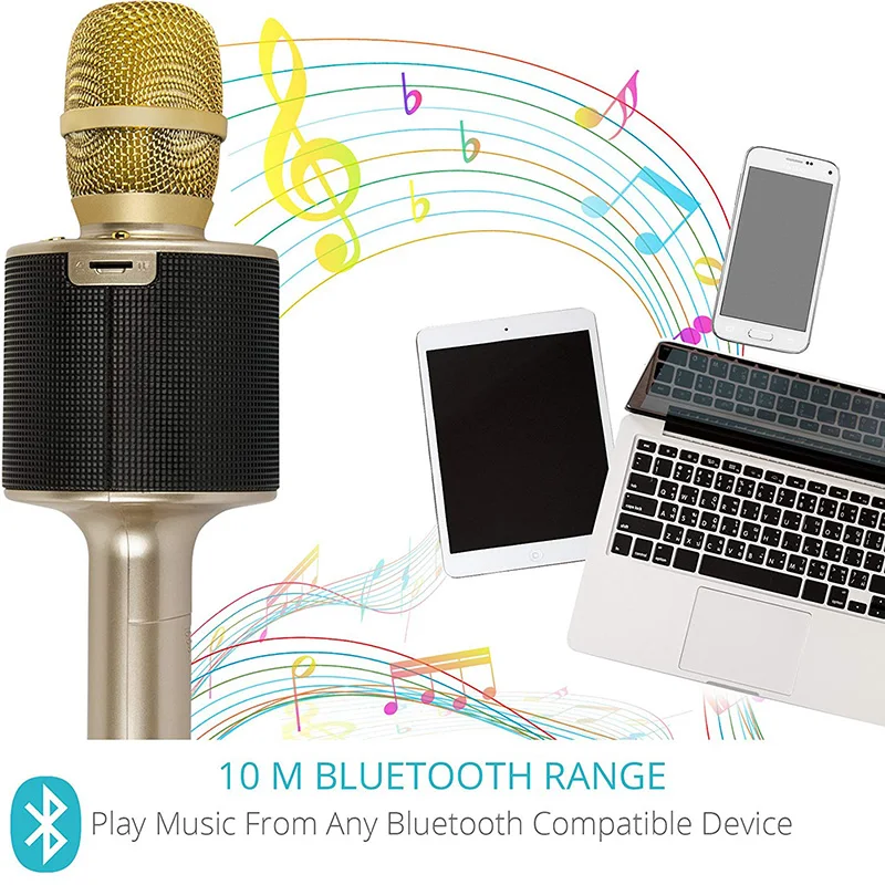 Bluetooth караоке микрофон беспроводной Pairable для дуэтов с разноцветными огнями 5 Вт