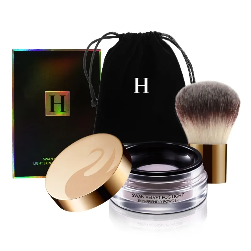 HENLICS 24 Hour Long Lasting Velvet Loose Powder Concealer with Makeup Brush 2pcslot Oil-control Loose Mineral Makeup Powder (14)
