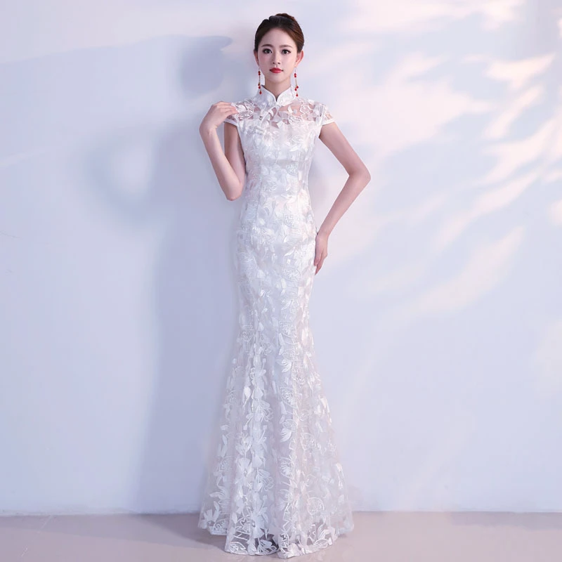 White Cheongsam Long Qipao Dresses ...