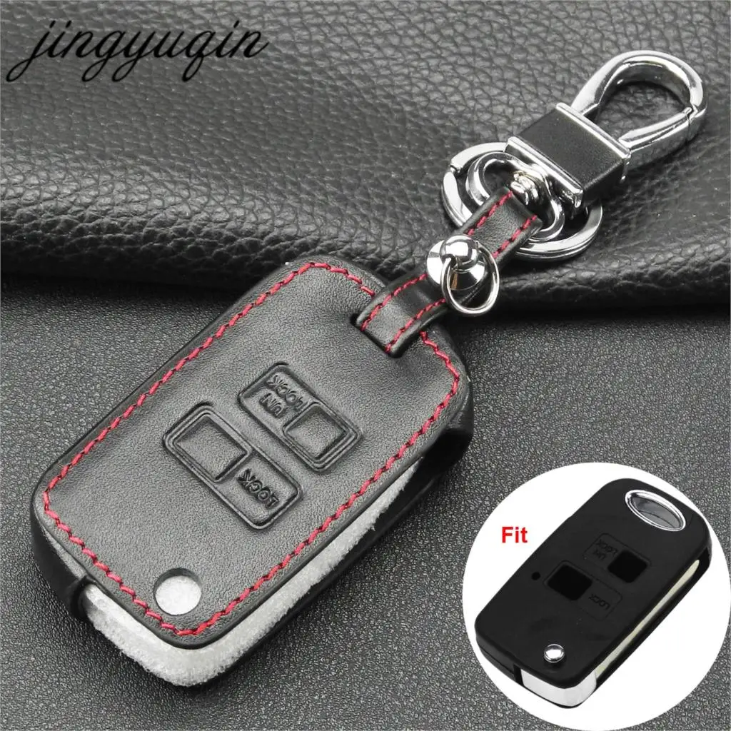 

jingyuqin Leather Flip Remote Key Case 2 Button For Toyota RAV4 Avalon Echo Prado Tarago Camry Tarago For Lexus Fob Cover