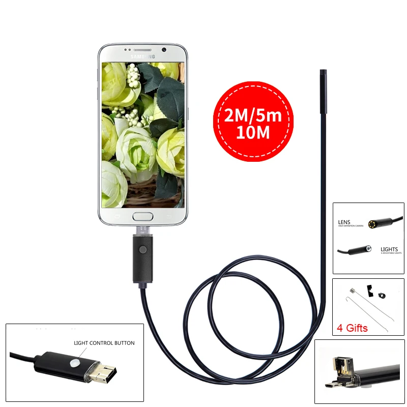 Android 2в1 USB эндоскоп 5 мм объектив камера осмотр мини Сантехнический трос ПК