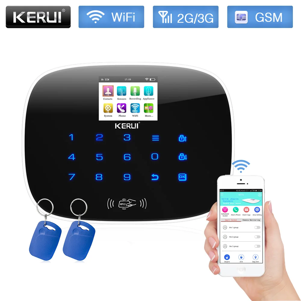 KERUI 3g WiFi GSM охранная сигнализация PSTN RFID IOS Android приложение управление беспроводной умный дом Охранная сигнализация датчик сигнализации DIY комплект - Цвет: KIT2