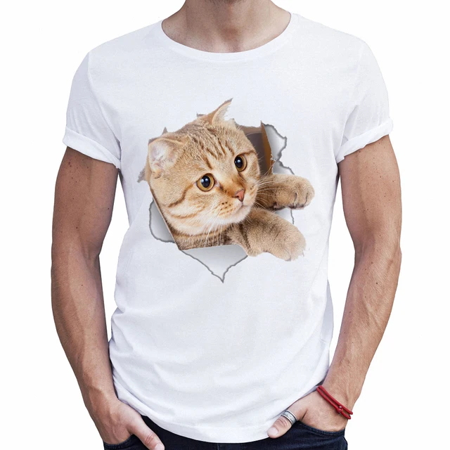 Fashion Brand Streetwear Male T shirts 3d Cute Cat Funny Graphic Tee ...