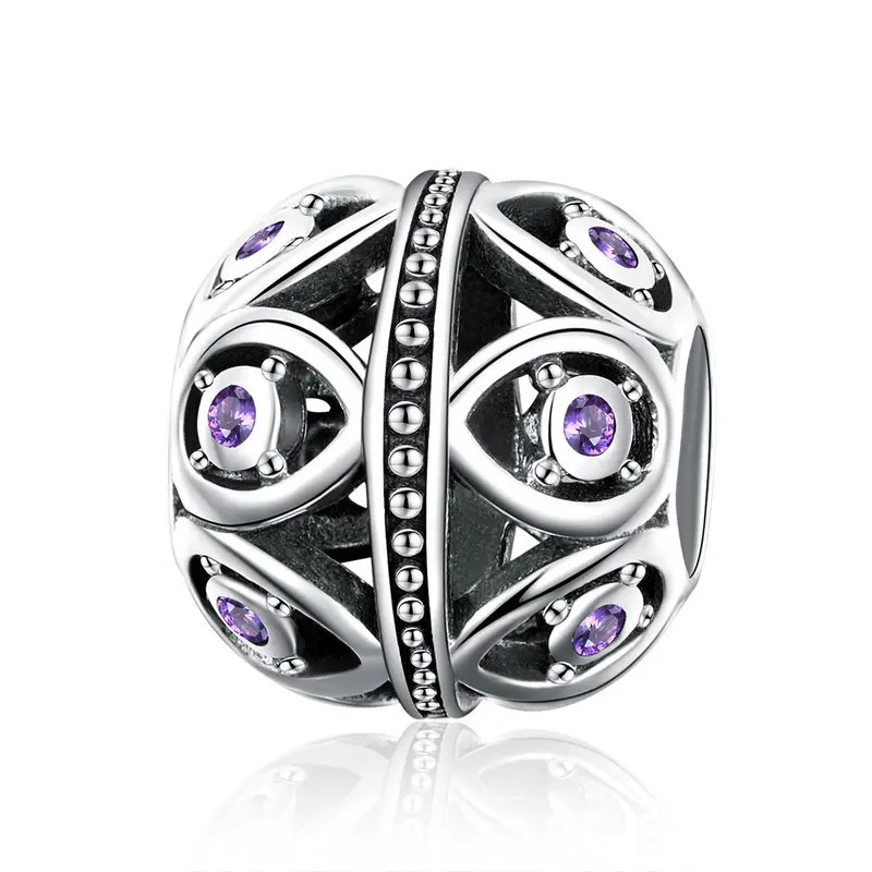 

ABAY Genuine 925 Sterling Silver Elegant Purple Cubic Zirconia Droplet Beads fit Original Pandora Bracelet Beads Jewelry