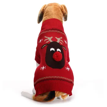

New Autumn/winter Wool Pet Dog Sweaters Christmas Day Red Nosed Deer Pet Knitting Sweater for Small and Medium Dog Clothes(red)