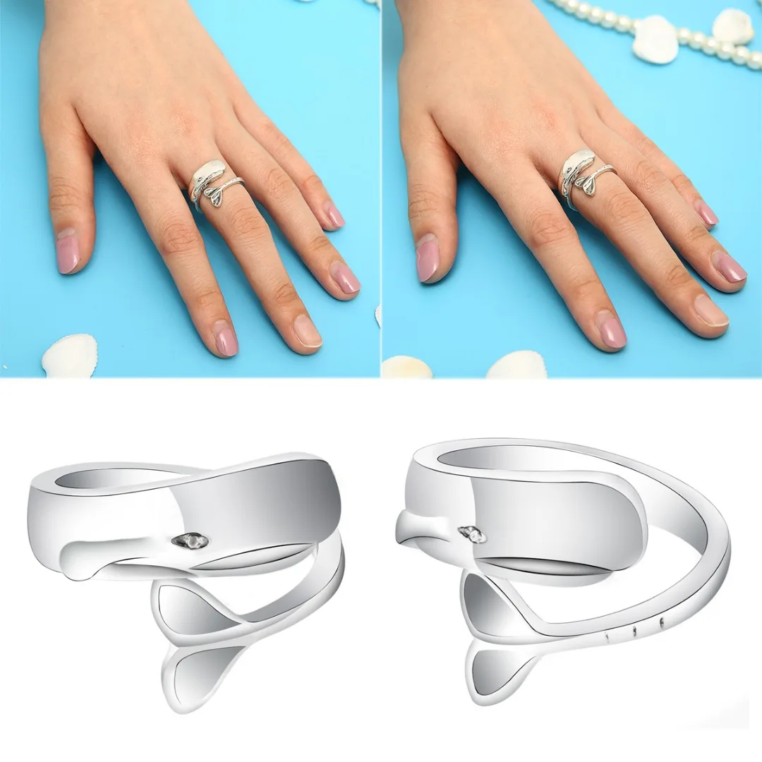 Silver Plated Adjustable Rings Vintage Unique Cute Whale Open Finger Rings Charm Women Party Wedding Jewelry Accessories