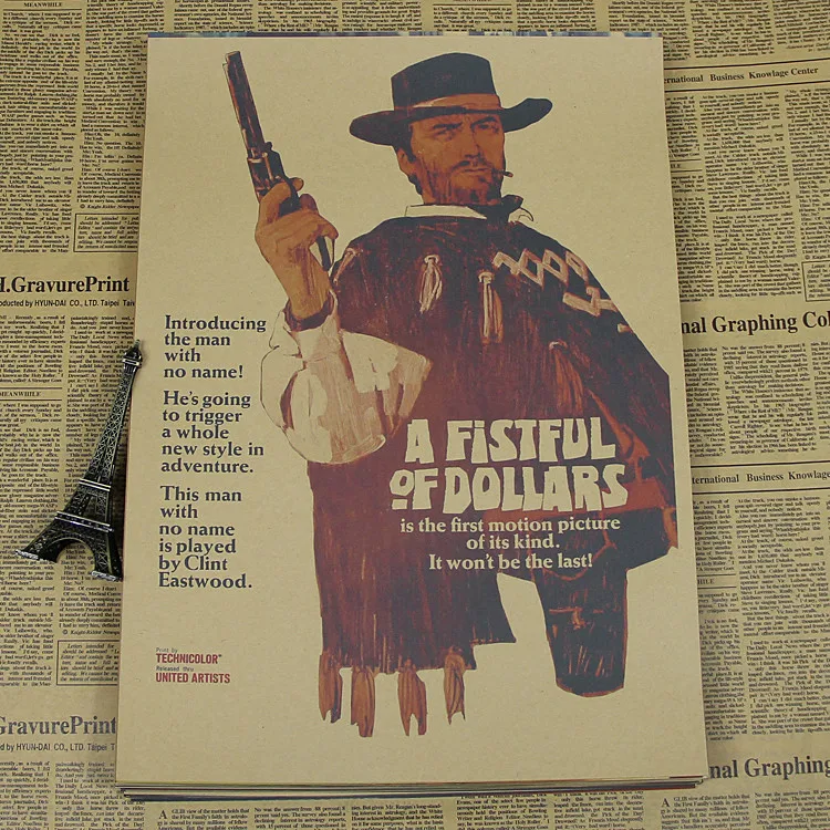 

The trilogy of a fistful of dollars for a few dollars more gold three dollars classic western movie poster retro kraft paper