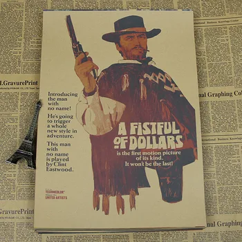 

The trilogy of a fistful of dollars for a few dollars more gold three dollars classic western movie poster retro kraft paper