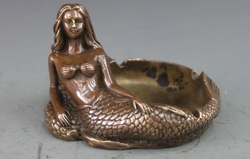 

Chinese Bronze Copper Statue carving Mermaid Ashtray Sculpture