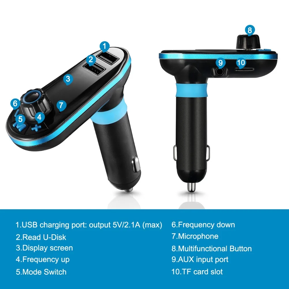 VicTsing Car MP3 Player Bluetooth FM Transmitter Car Kit Wireless Radio Bluetooth FM Transmitter Modulator Dual USB Port AUX     (1)