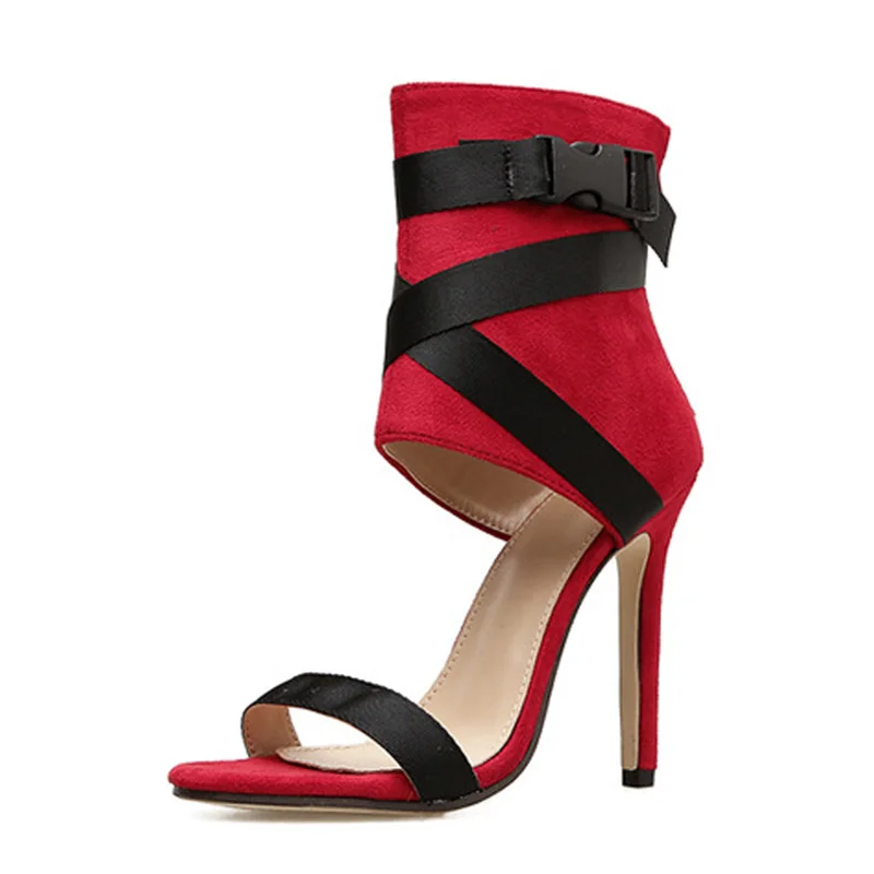 Модная женская обувь; пикантные туфли-лодочки с ремешками на лодыжках на высоком каблуке; цветные узорные сандалии на молнии; Босоножки с открытым носком для девочек - Цвет: Красный