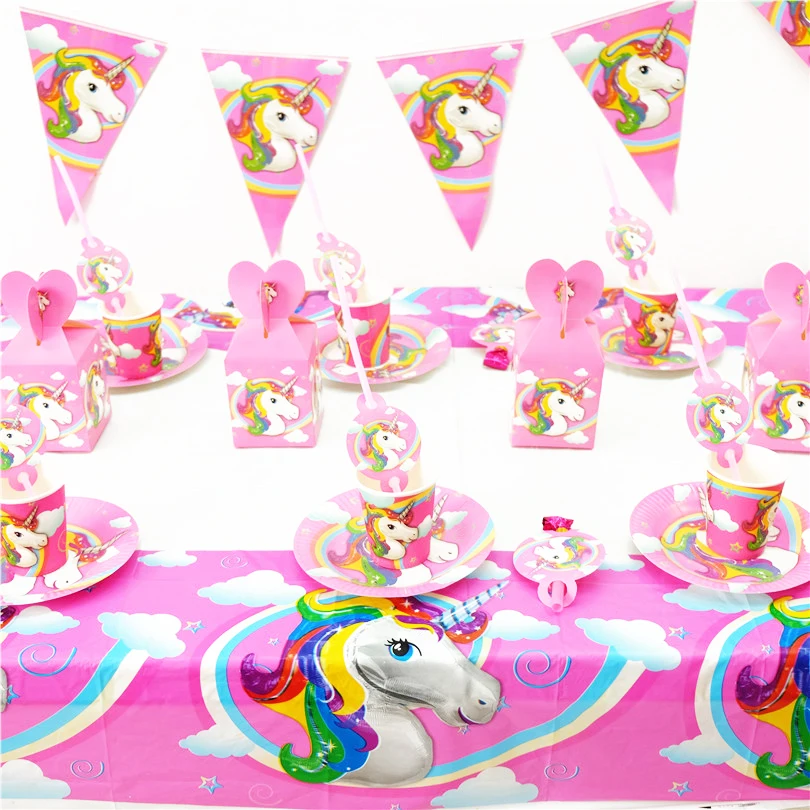 

Pink Unicorn Party Decoration Kit Unicorn Plate/Cup/Napkin/Table Cover /Banner Baby Shower Birthday Decors Kids Party Supplies