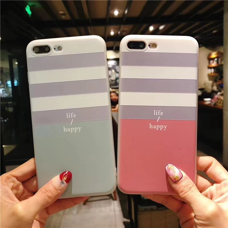 Relief simple contract stripe Lovers soft Total package side for iphone 6 6p 7 8 Plus and X Case The new summer |