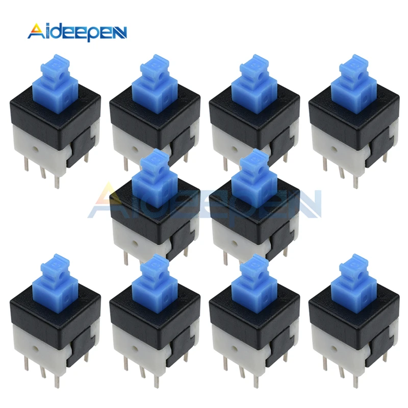 

10Pcs/lot 8x8mm mm Blue Cap Self-locking Type Square Button Switch 8*8 mm 100000 Times Service Life AC 60V 0.3A/AC 25V 1.5A