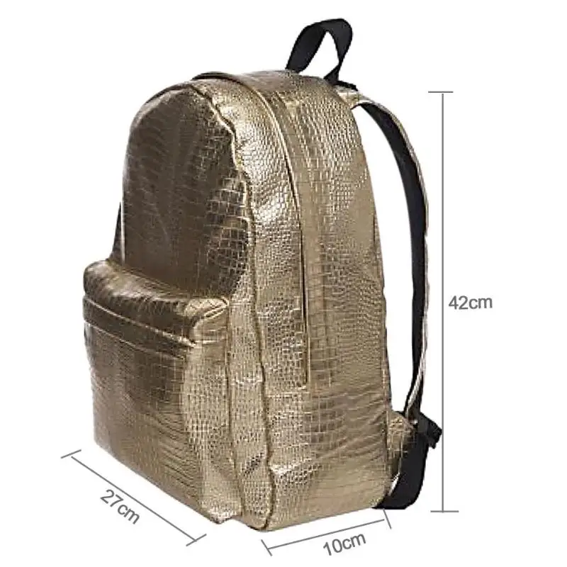Стильный уличный женский рюкзак из искусственной кожи серебристого цвета, водонепроницаемый рюкзак, мужская сумка, Золотая Дорожная сумка на плечо, повседневный рюкзак на молнии