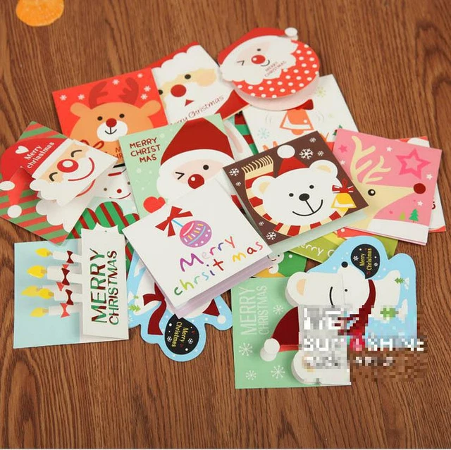 10pcs/pack Cartoon Merry Christmas Postcard Greeting Card Birthday