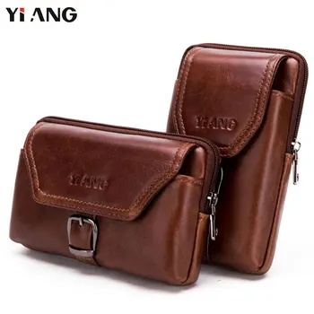 

YIANG Brand Men Waist Bag For Phone Genuine Leather 2Style Casual Small Men's Bag Purse Fanny Pack Oil Smooth Texture Bags Pouch