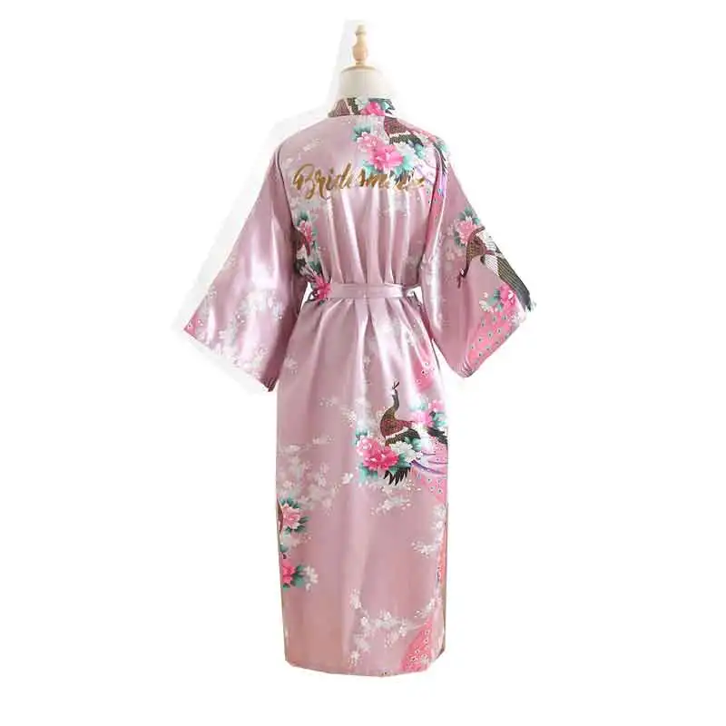 BZEL женский шелковый атлас длинный свадебный халат подружки невесты кимоно халат Feminino банный халат большого размера, в цветочек Peignoir Femme сексуальный халат - Цвет: Bean paste