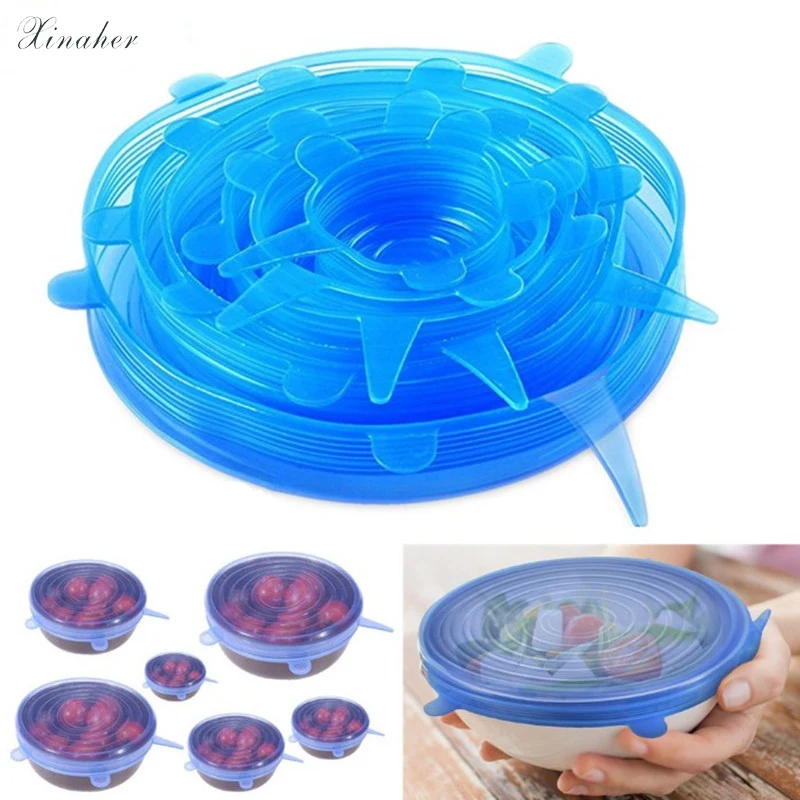 

6pcs/Lot Multifunction Silicone Food Fresh Keeper Heat Resistant Anti Slip Vegetable Salad Wraps Seal Vacuum Bowl Cup Cover Lid
