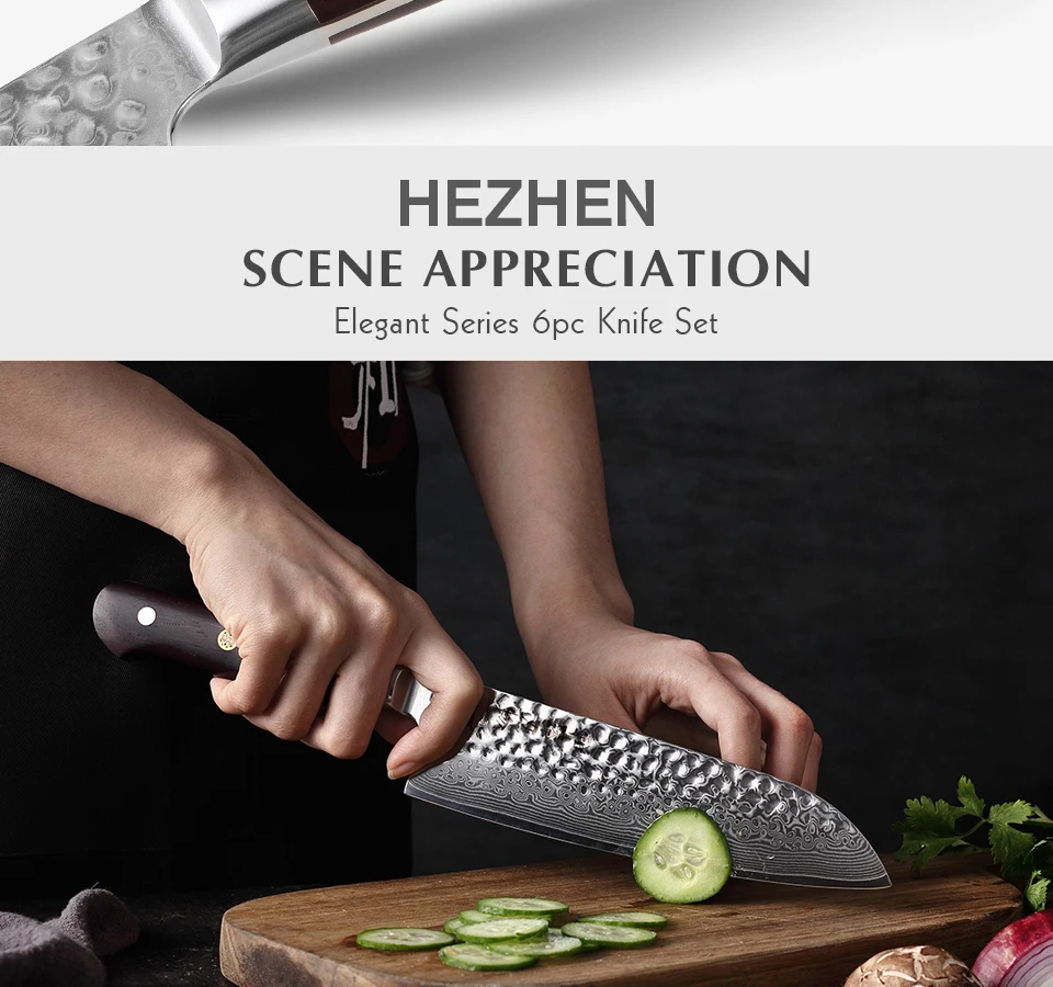 HEZHEN 6 шт. Pro набор кухонных ножей VG10 Дамасская сталь 15 градусов с каждой стороны японский стиль кухонные инструменты нож из нержавеющей стали