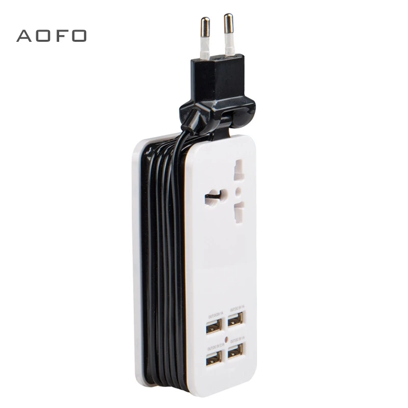 USB power board, portable travel charger socket 1.5M / 5ft power cord, universal plug wide range input 100v-240v power socket 
