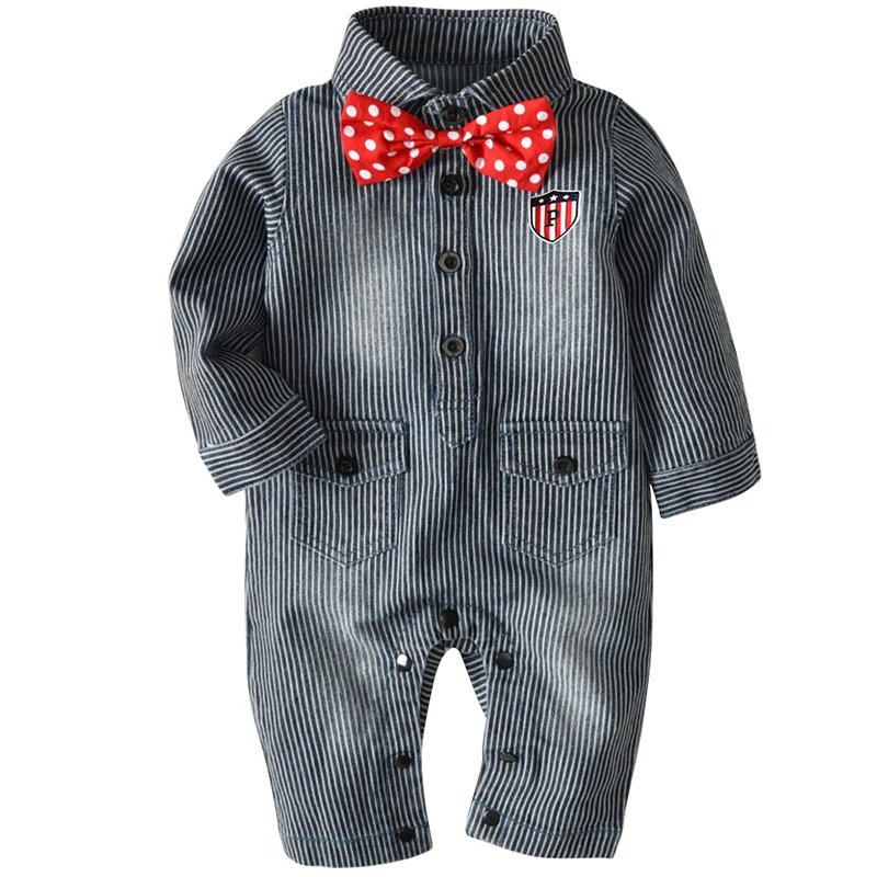 Baby Boy Long Sleeve Denim Jumpsuit With Bow Autumn Winter Children's