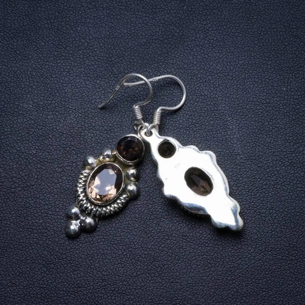 

Natural Smoky Quartz Handmade Unique 925 Sterling Silver Earrings 1.75" X3923