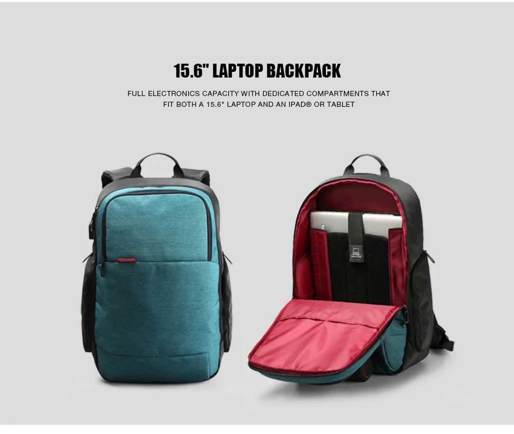 Kingsons, брендовый Внешний USB рюкзак для путешествий, противоугонная сумка для компьютера, 15,6 дюймов, Одноцветный мужской повседневный рюкзак