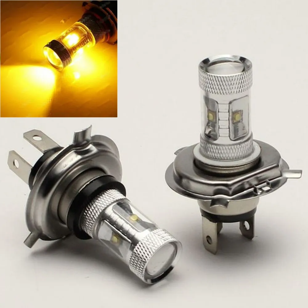 

2pcs Waterproof 12V Front Fog Lamp H4 30W Yellow Amber Light High-power LED Silver