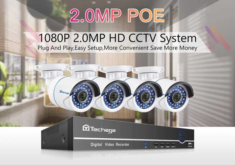 Techage 4CH 1080P POE NVR система 4 шт. 2 шт. 2MP H.265 аудио запись PoE IP CCTV камера водонепроницаемый домашний комплект видеонаблюдения