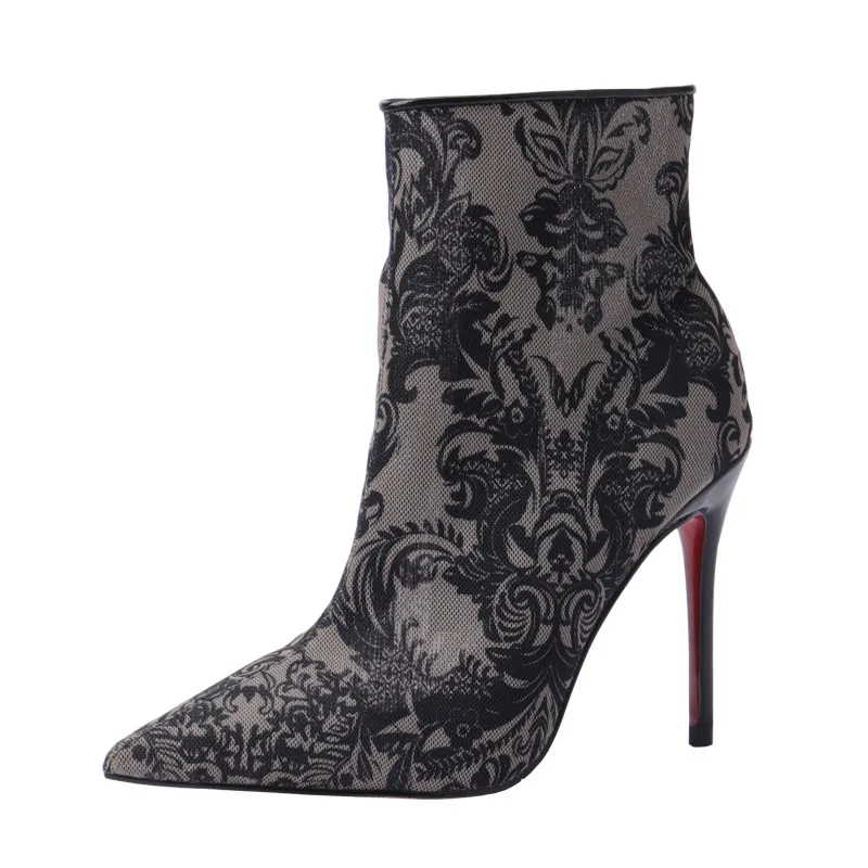 

Sexy Netting Ankle Boots For Women 2019 New Style Women Boots Transparent Black Pointed Stilettos Women Party Nightclub Shoe