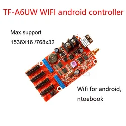 Carte de contrôle de TF A6UW sans fil wifi led, prise en charge 768*64, 2 hub08, 4hub12 port, une couleur, deux couleurs et carte de contrôle led 
