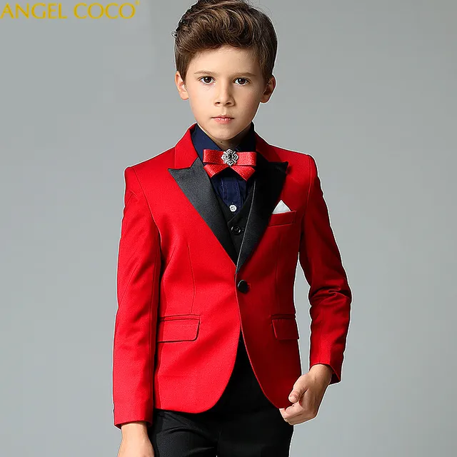 High Quality Fashion Red Boys Kids Blazers Boy Suit For Weddings Prom Formal Dress Wedding Boy