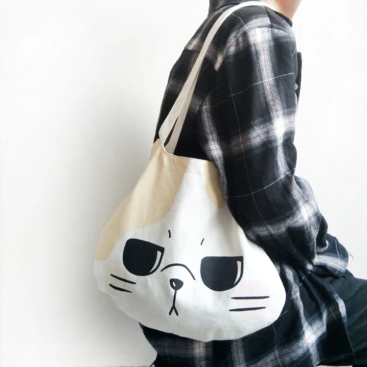 

Fashion Soft Open Cute Cartoon Cat Women Canvas Handbags 2019 New Female Casual Simple Students School Bags Shoulder Bags